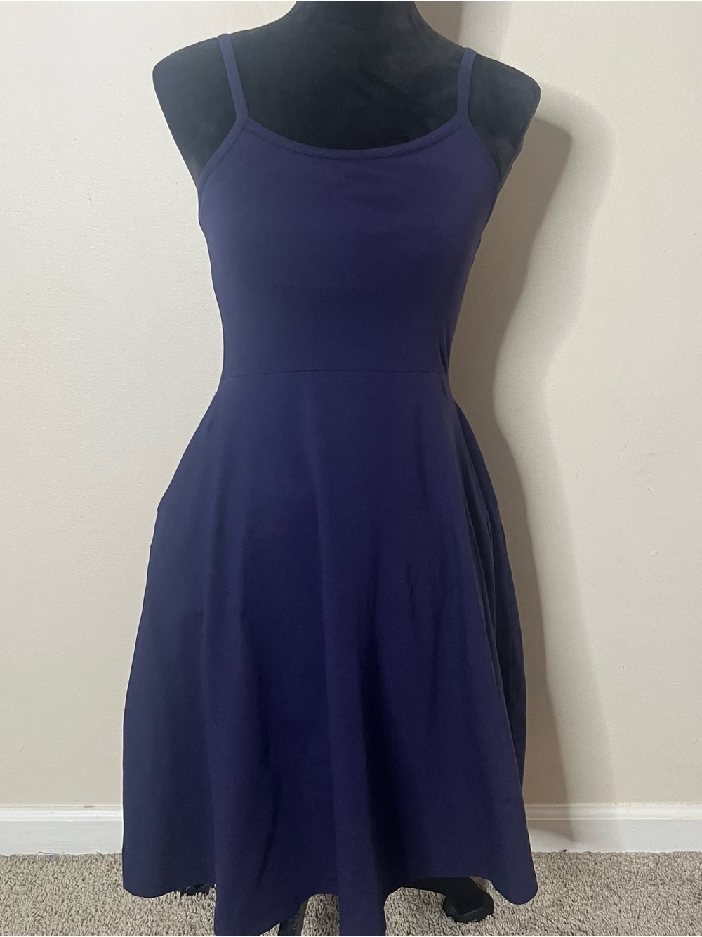 Pact Women’s Navy Fit-and-Flare Sleeveless Organic Cotton Midi Dress Sz XS